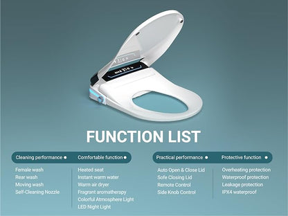 MEJE #001U-Electric Bidet Seat for Elongated Toilets with Remote and LED Display,Auto Open and Close,Heated Toilet Seat (White)