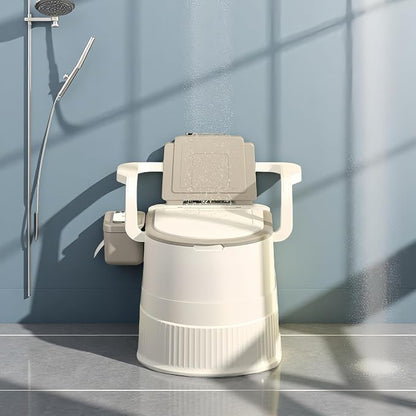 Portable toilet seat with armrests, with lid, with tissue holder, with seat function, robust, easy to clean, no power connection required, suitable for indoor and outdoor use (Blue)