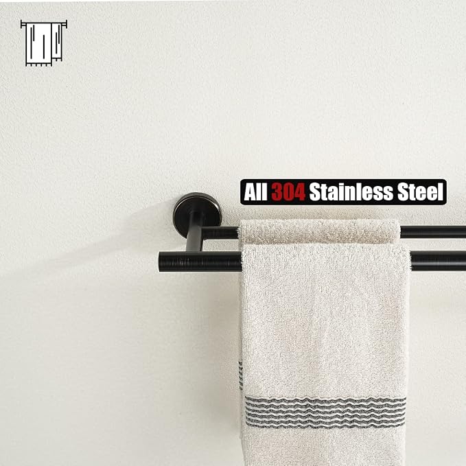 JQK Double Bath Towel Bar, Oil Rubbed Bronze 33 Inch 304 Stainless Steel Thicken 0.8mm Towel Rack for Bathroom, Towel Holder Wall Mount, Useable Length 30 Inch 2 Pack, TB100L30-ORB-P2