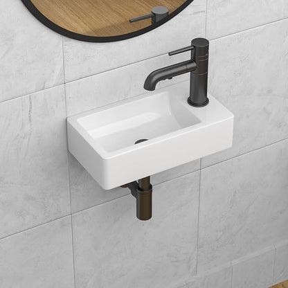 Wall Mount Bathroom Sink 18"x 10" Floating Bathroom Vessel Sink | Rectangular Wall Mount Ceramic Sink Wall Hung Bathroom Lavatory Wash Hand Basin Floating Wall Hung Sinks