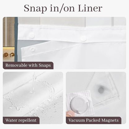 Gelbchu Ombre Aegean Blue No Hook Shower Curtain with Snap-in Liner, 71 x 74