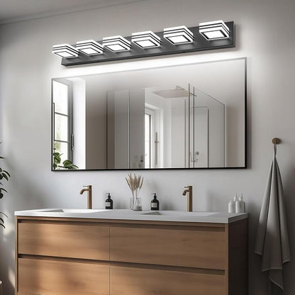 SOLFART Modern Black Vanity Lights Fixtures: 6 Lights Acrylic LED Matte Black Vanity Lights for Bathroom 39inch
