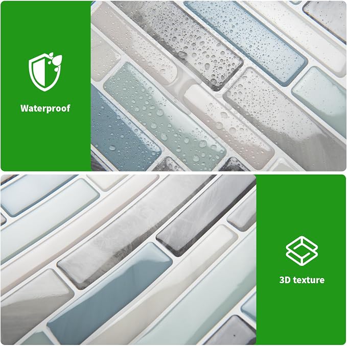 LONGKING Self-Adhesive Kitchen Backsplash, Marble Look Decorative Tiles (10 Tiles) | Peel and stick backsplash, self-adhesive wall tile, marble, waterproof, kitchen bathroom wall, 10 tiles, set B