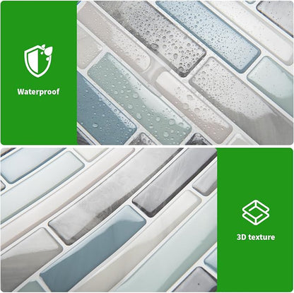 LONGKING Self-Adhesive Kitchen Backsplash, Marble Look Decorative Tiles (10 Tiles) | Peel and stick backsplash, self-adhesive wall tile, marble, waterproof, kitchen bathroom wall, 10 tiles, set B