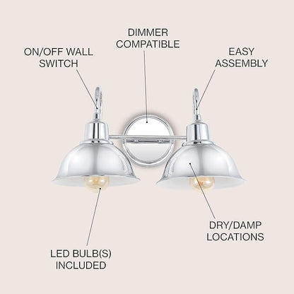 JONATHAN Y 18" Chrome Farmhouse Industrial 1-Light LED Vanity Wall Sconce for Bathroom Mirror Kitchen, Metal Shade, Dimmable Vintage Lighting, LED Bulb Included (JYL7482A)