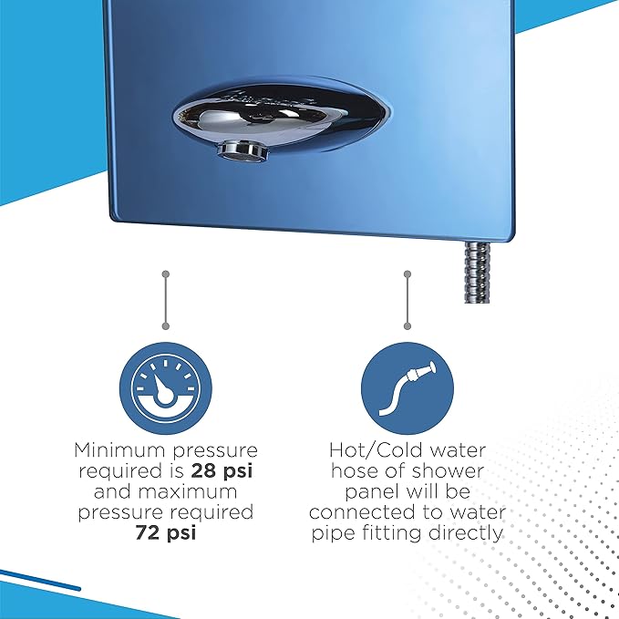 Blue Ocean 52" Stainless Steel SPS392H Shower Panel Tower System with Rainfall Shower Head and 8 Adjustable Massage Jets