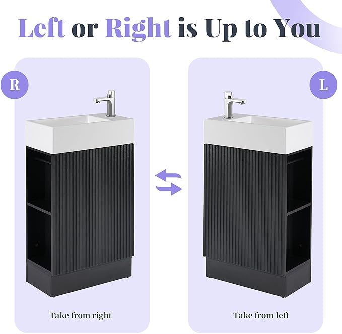 Harper & Bright Designs 18.6" Bathroom Vanity with Sink, Free Standing Single Basin Vanity Set with Storage Cabinet & Two-Tier Shelf, Wooden Bath Cabinet with Ceramic Basin for Bathroom, Black