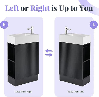 Harper & Bright Designs 18.6" Bathroom Vanity with Sink, Free Standing Single Basin Vanity Set with Storage Cabinet & Two-Tier Shelf, Wooden Bath Cabinet with Ceramic Basin for Bathroom, Black