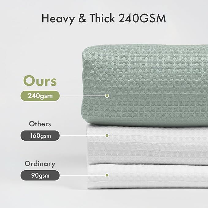 AmazerBath Grayish Green Shower Curtain Waffle Textured, Fabric Shower Curtain Dusty Green Thick Heavy Duty 240GSM Hotel Quality Bathroom Shower Curtains, Premium Polyester, 72 x 72 Inches