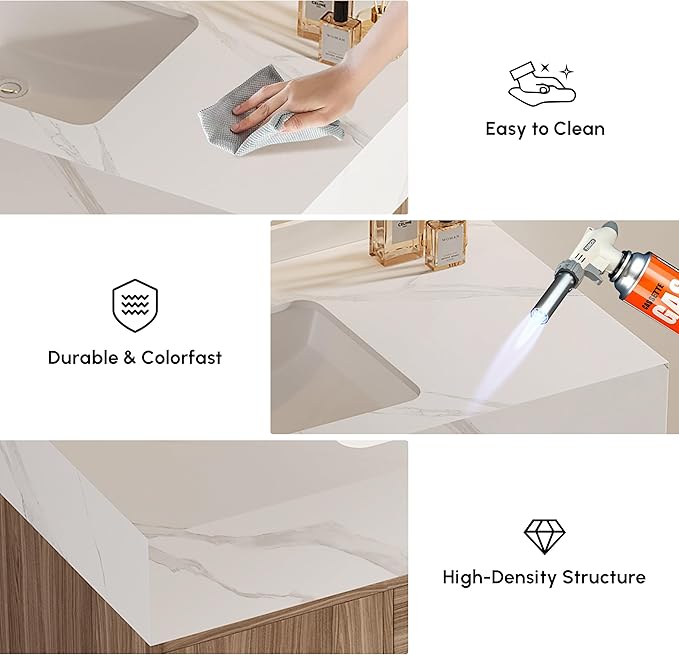 39.3" Floating Bathroom Vanity Set, Modern Wall-Mounted Vanity with Sintered Stone Countertop, Undermount Sink & Walnut Finish, Easy to Clean