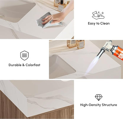 39.3" Floating Bathroom Vanity Set, Modern Wall-Mounted Vanity with Sintered Stone Countertop, Undermount Sink & Walnut Finish, Easy to Clean