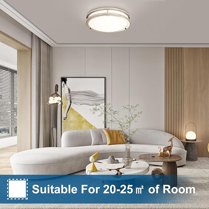 13inch LED Flush Mount Ceiling Light Fixture 5CCT Brushed Nickel | Dimmable Warm to White Light 3000K to 6000K, 36W 3600LM Super Bright Easy Install Ceiling Lamp Fixture Without Flicker 2Pack