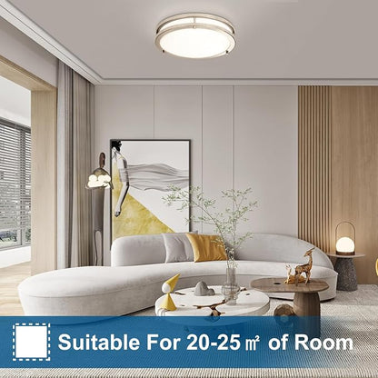 13inch LED Flush Mount Ceiling Light Fixture 5CCT Brushed Nickel | Dimmable Warm to White Light 3000K to 6000K, 36W 3600LM Super Bright Easy Install Ceiling Lamp Fixture Without Flicker 2Pack