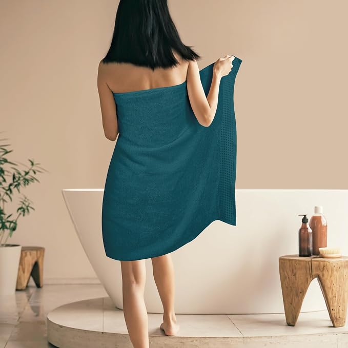 GLAMBURG 100% Cotton Oversized 2 Pack Bath Sheets 35x70, Ultra Soft Highly Absorbant Compact Quickdry & Lightweight Large Bath Sheet Set, Ideal for Gym Travel Camp Pool - Teal
