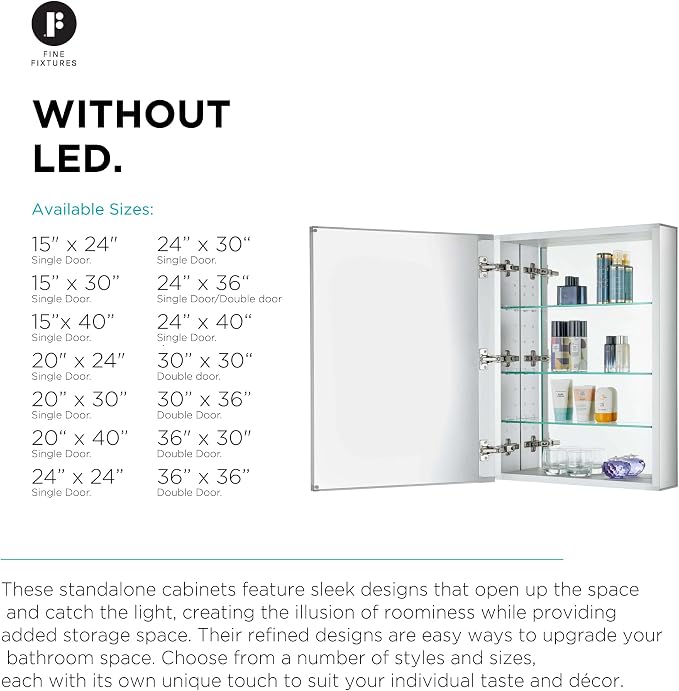 24" x 30" Bathroom Medicine Cabinet, Aluminum Bathroom Vanity, Recessed Medicine Cabinet/Surface Mount, Left and Right Hand Hinged, Mirrored Interior