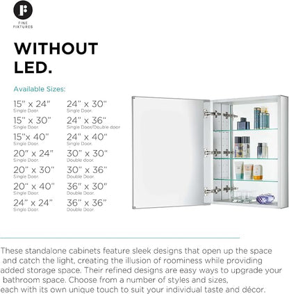 24" x 30" Bathroom Medicine Cabinet, Aluminum Bathroom Vanity, Recessed Medicine Cabinet/Surface Mount, Left and Right Hand Hinged, Mirrored Interior