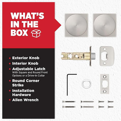 Kwikset Pismo Interior Passage Door Knob, Handle For Closet and Hallway Doors, Non-Locking Doorknob in Satin Nickel, with Microban Protection