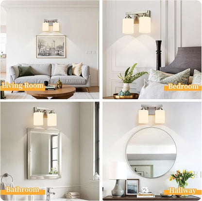 Bathroom Light Fixtures, Vanity Light Over Mirror Nickel 2-Light Fixture | Modern bathroom vanity light fixture with metal frame, ideal for mirrors, bedrooms and hallways. Fits E26 bulbs.