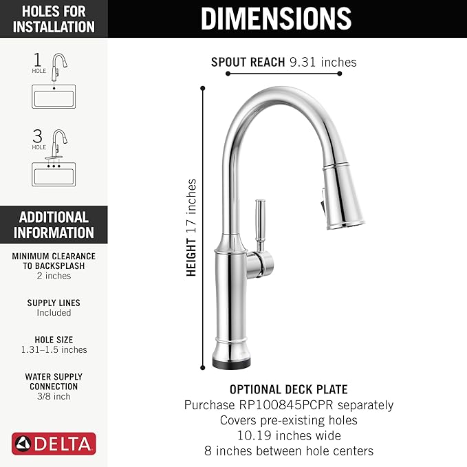 Delta Faucet Renaldi Touchless Kitchen Faucet with Touch Technology, Chrome Kitchen Sink Faucet, Delta ProClean Kitchen Faucet, Pull Down Kitchen Faucet, Lumicoat Chrome 9184TL-PR-DST