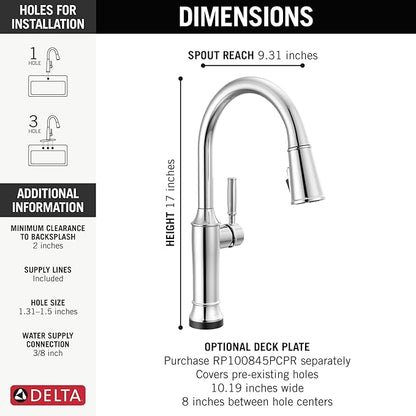 Delta Faucet Renaldi Touchless Kitchen Faucet with Touch Technology, Chrome Kitchen Sink Faucet, Delta ProClean Kitchen Faucet, Pull Down Kitchen Faucet, Lumicoat Chrome 9184TL-PR-DST