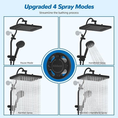 Hibbent cUPC Certified High Pressue 13'' Rainfall Shower Head with 5-Spray | Shower Heads with Handheld 10-Spray Combo, All Metal Easy Reach 4-way Diverter Arm, 71'' Hose & Holder, Matte Black