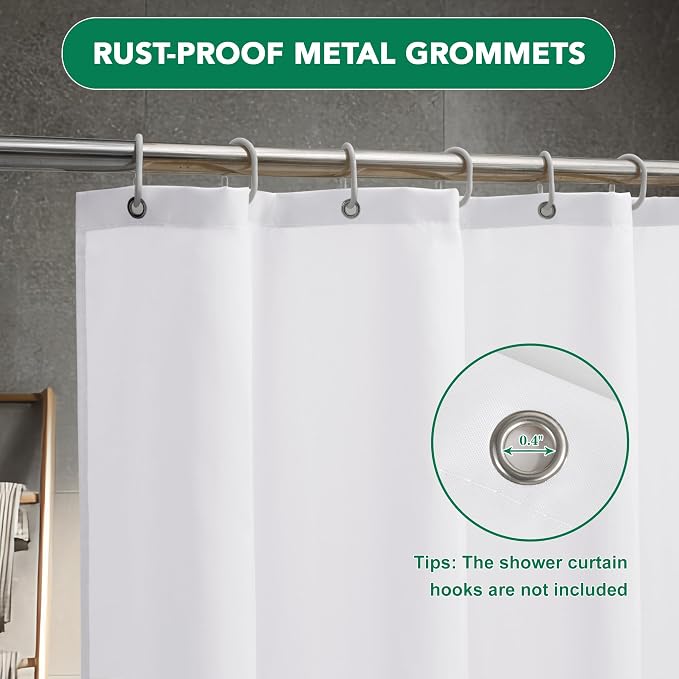 Fabric Shower Curtain Liner 72"W x 84"L-White Extra Long Shower Liners | Waterproof Hotel Quality Machine Washable Shower Liner for Bathroom-Cloth Polyester Light Weight High Ceilings Bath Curtain