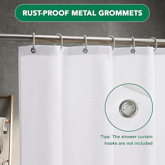 Biscaynebay Fabric Shower Curtain Liner 72x72 Inch-White Waterproof Bathroom Curtains-Hotel Quality Soft Soild Polyester Standard Size Shower Liners Machine Washable