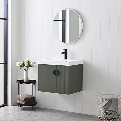 Blossom 24 Inch Bathroom Vanity with Sink, All Wood Wall Mounted Floating Bathroom Vanity with Acrylic Sink, Small Bathroom Vanity Organizer for Space-Saving Storage Solution, Sage Green