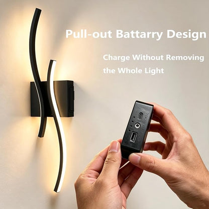 Battery Operated USB Rechargeable Wall Sconce, Black Dimmable LED | Wireless Wall Light with Remote Control, 10000mAh, 3000K-6000K, Minimalist, For Bedroom Hallway Background Staircase, 1 Pack
