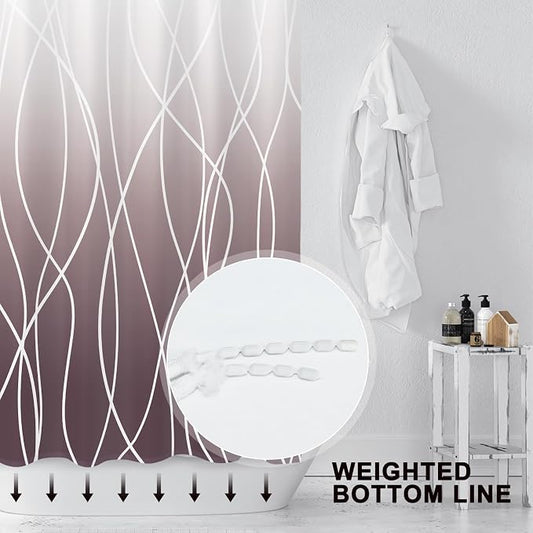 Striped Shower Curtain for Bathroom, Burgundy, 72" W x 72" L | with Hooks, Modern Hotel Style, Water Repellent, Washable, Weighted Hem
