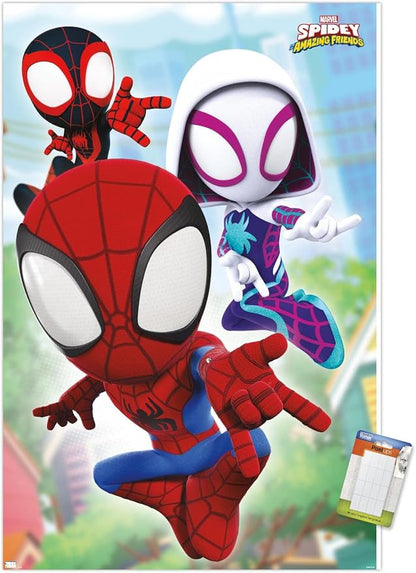 Trends International Marvel Spidey and His Amazing Friends - Webs Wall Poster, 14.72" x 22.37", Premium Poster & Mount Bundle