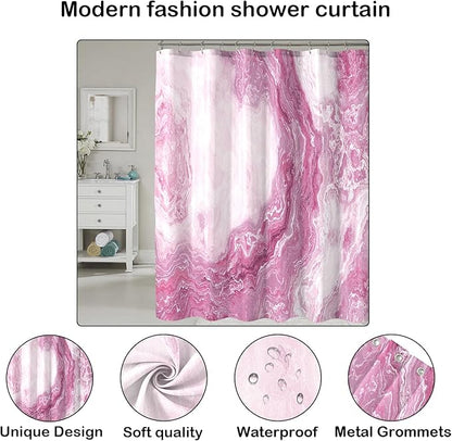 Pink Shower Curtain Marble Texture for Bathroom, Polyester Fabric Cloth Waterproof Bathroom Home Decor, 72x72 Inch