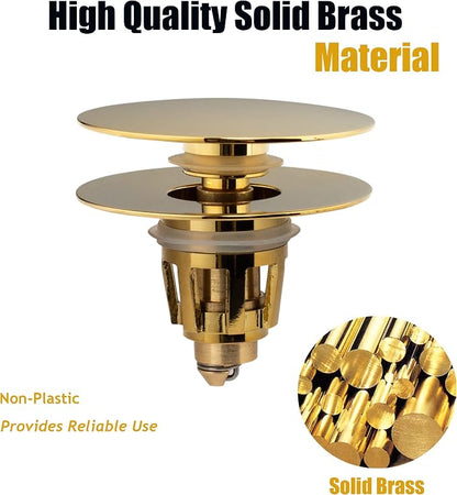 Universal Bathroom Sink Drain Stopper, Fits Most Pop-Up Drains for Vessel Sink Lavatory Vanity, Sink Drain Strainer with Detachable Hair Catcher, Tested by Plumber in US (Polished Brass)