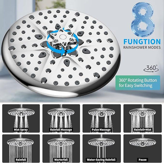 EMBATHER Shower Faucet Sets - Overhead Rain Head Shower System with High Pressure Handheld Complete Combo and Mixer Valve Trim Kit - Polished Chrome Rainfall Shower Fixture for Luxury Bathroom