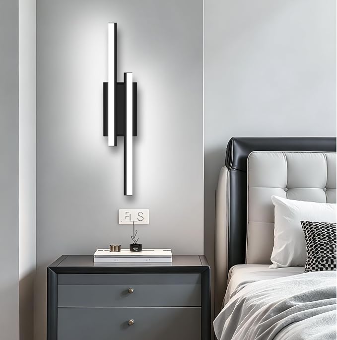 Bathroom Light Fixtures Over Mirror: 24 Inch Modern Black LED Vanity Light Bar ETL Certified | Retractable Dimmable Bathroom Lamp IP44 - Wall Light Fixture, 5700K Cool White(1 Pack)