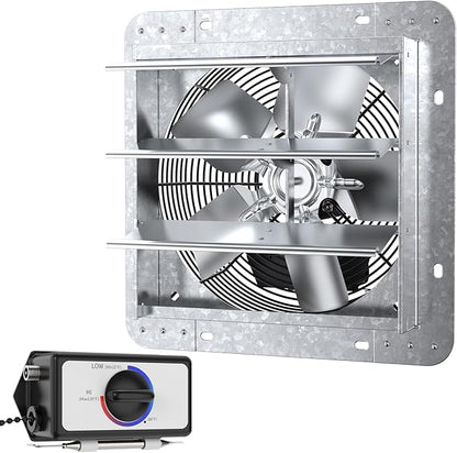 iLiving ILG8SF10V-T, 10 inch Shutter Exhaust Attic Garage Grow, Ventilation Fan with 3 Speed Thermostat 6 Foot Long 3 Plugs Cord, 10" - Variable, 600 CFM, 900 SQF Coverage Area, Silver