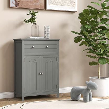 Giantex Bathroom Storage Cabinet with Drawer - Floor Cabinet with Doors, Adjustable Shelf, Storage Organizer for Entryway, Laundry Room, Kitchen, Living Room, Bedroom, Freestanding Cupboard (Gray)