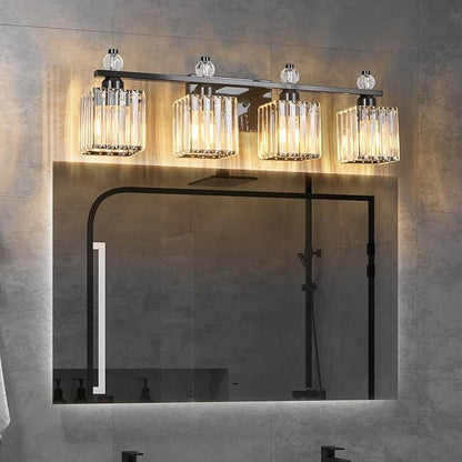 Vanity Lights 4-Light Modern Crystal Vanity Light Plating Black Bathroom Light Fixtures Over Mirror Crystal Bathroom Vanity Lighting Fixtures