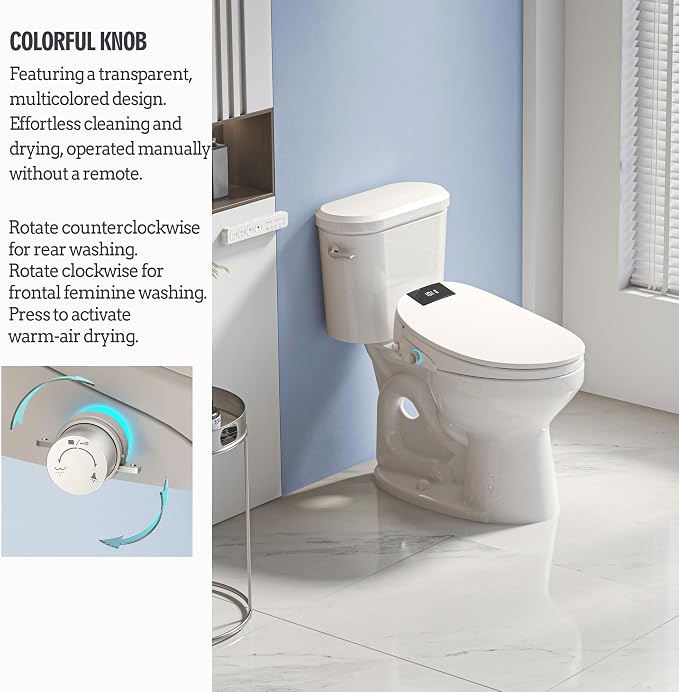 WLJBIDET Electric Heated Bidet Toilet Seat with Remote Control, Adjustable Warm Water & Pressure, Air Drying, Self-Cleaning Nozzle, Oscillating Cleaning, Display Screen, Slow Closed Lid - Elongated