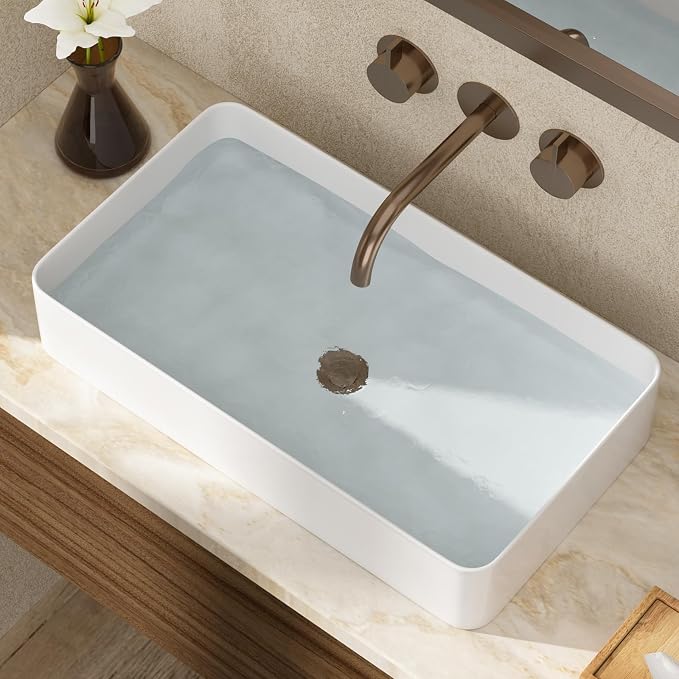 24 Inch White Rectangle Vessel Bathroom Sink | Ceramic, Above Counter, Rectangular Shape, Easy to Clean, Recommended Installation, Ideal for Bathroom, Lavatory, Vanity