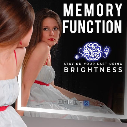 18x40 Inch Rectangular LED Bathroom Mirror with Lights Front and Backlit, 3 Color Modes, Touch Dimmer, Anti-Fog - Wall Mounted Vanity Mirror for Bathroom, Bedroom - Fab Glass and Mirror