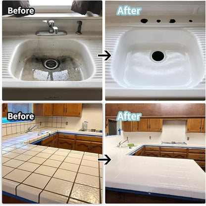 White Ceramic tub and tile Paint Refinishing Kit Bathtub Bathroom wall Paint floor,Resurfacing Sink Tub wate、Ceramic walls in the bathroom rproof Kitchen Countertop, Low Odor(50-60sq.ft)
