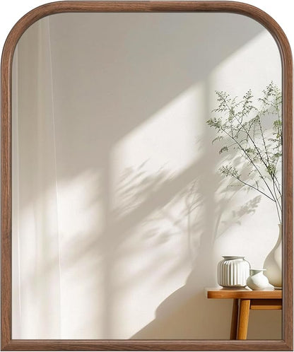 30"x36" Arch Wall Mirror for Wall, Wall Mounted Vanity Mirror for Bedroom, Wood Grain Finish Frame Mirror with Tempered Glass, Vintage Decorative for Bathroom, Entryway, Living Room, Walnut
