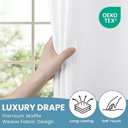 SORTTO No Hook Shower Curtain with Snap in Liner Set Waffle Shower Curtain for Bathroom Hotel Style Fabric Waterproof Inner Liner，60" W x 74" H, White