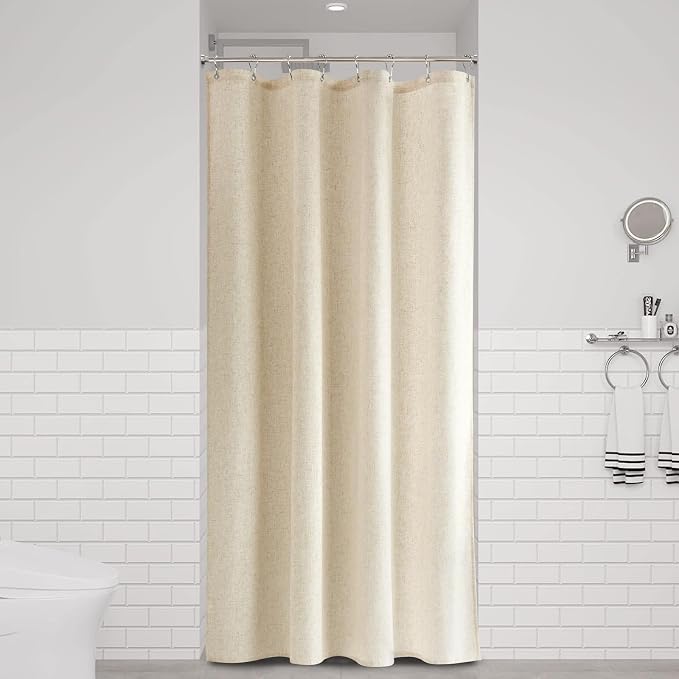 Beige Linen Shower Curtain, Textured Fabric Shower Curtains for Bathroom Modern Farmhouse Neutral Tone Premium Quality Fabric Bohemian Rustic Cottage Country Bathroom Decor, Cream, 42 x 72