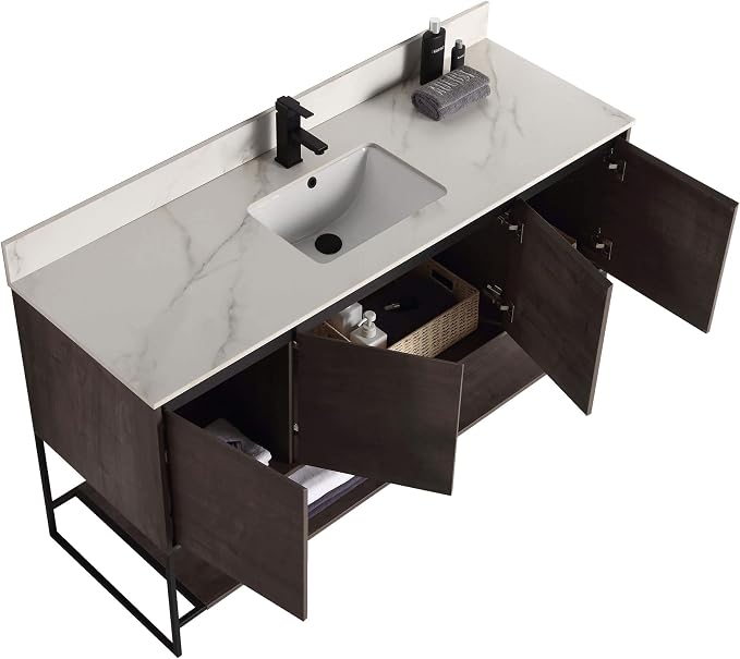 60 Inch Bathroom Vanity with Sink - Modern Knob Free Design, Elegant Space-Saving Solution for Your Bathroom - Durable, Bathroom Vanities for a Contemporary Look - Urbania Collection