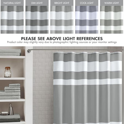Madison Park Spa Waffle Weave Long Shower Curtain, 72 x 78, Grey | Striped, Pieced Fabric Design, 3M Scotchgard Moisture Management, Hotel Quality, Modern, for Bathroom, OEKO-TEX Certified