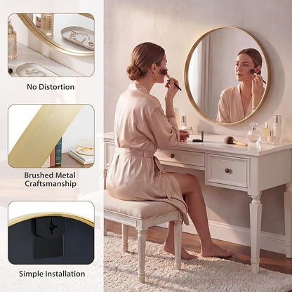 Sweetcrispy Round Bathroom Wall Mirror, Circle Vanity Mirror, 20 Inch | Matte Metal Frame, Over Sink Home Decor, Living Room Bedroom Entryway Style, Gold