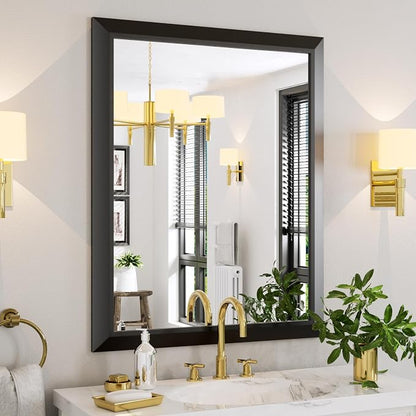 40X32 Inch Bathroom Mirror Black | Thick Metal Framed, HD Reflection, Anti-Rust, Hang Horizontally/Vertically, Suitable for Vanity, Bedroom, Bathroom, Entryway