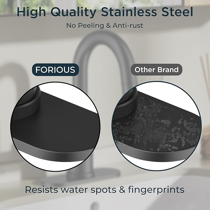 FORIOUS Matte Black Bathroom Faucet with Pull Down Sprayer, Single Hole Bar Sink Faucet 1 Hole with Pop Up Drain Hose, Suitable for Bathroom, RV,Vanity, Restroom & Utility Sink
